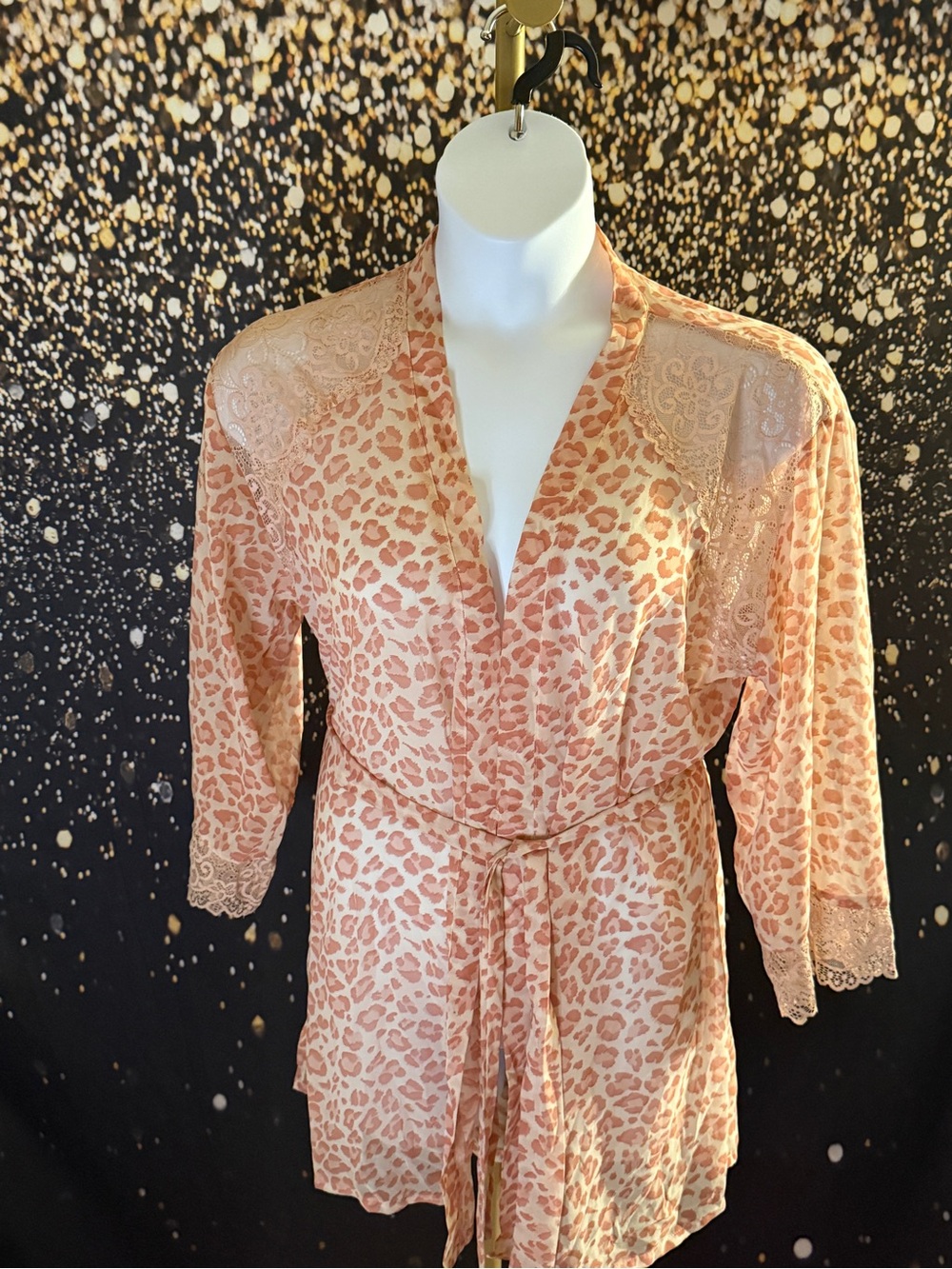 Dreamgirl Peach Leopard Lace-Trim Camisole Wrap
